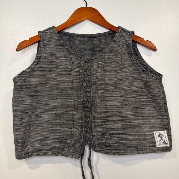 camp peace Jackets & Blazers - Womens Camp Peace Vest‎ One Size Lace Up Handmade Cotton Boho Indie Festival